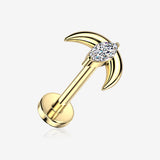Implant Grade Titanium OneFit Threadless Golden Crescent Moon Marquise Sparkle Top Flat Back Stud Labret-Clear Gem