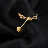Detail View 1 of Implant Grade Titanium OneFit Threadless Golden Chain Link Curve Top Flat Back Stud Labret