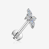 Implant Grade Titanium OneFit Threadless Quadra Floral Marquise Sparkle Top Flat Back Stud Labret-Clear Gem