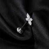 Detail View 1 of Implant Grade Titanium OneFit Threadless Quadra Floral Marquise Sparkle Top Flat Back Stud Labret-Clear Gem