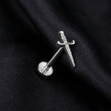 Detail View 1 of Implant Grade Titanium OneFit Threadless Majestic Sparkle Dagger Top Flat Back Stud Labret-Clear Gem