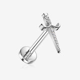 Implant Grade Titanium OneFit Threadless Majestic Sparkle Dagger Top Flat Back Stud Labret-Clear Gem