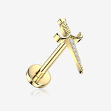 Implant Grade Titanium OneFit Threadless Golden Majestic Sparkle Dagger Top Flat Back Stud Labret-Clear Gem