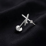 Detail View 1 of Implant Grade Titanium OneFit Threadless Dagger Cross Sparkle Top Flat Back Stud Labret-Clear Gem