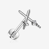 Implant Grade Titanium OneFit Threadless Dagger Cross Sparkle Top Flat Back Stud Labret-Clear Gem