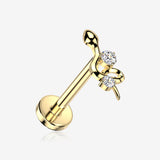 Implant Grade Titanium OneFit Threadless Golden Slithering Snake Sparkle Top Flat Back Stud Labret-Clear Gem