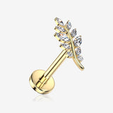 Implant Grade Titanium OneFit Threadless Golden Olive Vine Leaf Sparkle Top Flat Back Stud Labret-Clear Gem