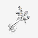 Implant Grade Titanium OneFit Threadless Autumn Marquise Leaf Sparkle Top Flat Back Stud Labret-Clear Gem