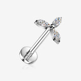 Implant Grade Titanium OneFit Threadless Tri Marquise Fan Sparkle Top Flat Back Stud Labret-Clear Gem