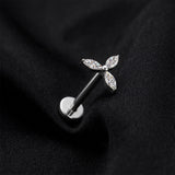 Detail View 1 of Implant Grade Titanium OneFit Threadless Tri Marquise Fan Sparkle Top Flat Back Stud Labret-Clear Gem