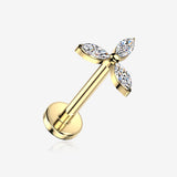 Implant Grade Titanium OneFit Threadless Golden Tri Marquise Fan Sparkle Top Flat Back Stud Labret-Clear Gem