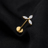Detail View 1 of Implant Grade Titanium OneFit Threadless Golden Tri Marquise Fan Sparkle Top Flat Back Stud Labret-Clear Gem
