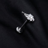 Detail View 1 of Implant Grade Titanium OneFit Threadless Divine Angel Wing Sparkle Top Flat Back Stud Labret-Clear Gem