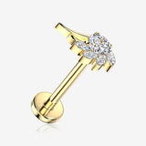 Implant Grade Titanium OneFit Threadless Golden Divine Angel Wing Sparkle Top Flat Back Stud Labret-Clear Gem