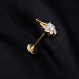 Detail View 1 of Implant Grade Titanium OneFit Threadless Golden Divine Angel Wing Sparkle Top Flat Back Stud Labret-Clear Gem