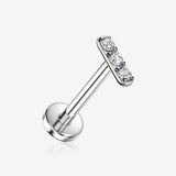 Implant Grade Titanium OneFit Threadless Rectangle Sparkle Bar Top Flat Back Stud Labret-Clear Gem