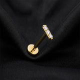 Detail View 1 of Implant Grade Titanium OneFit Threadless Golden Rectangle Sparkle Bar Top Flat Back Stud Labret-Clear Gem