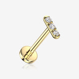 Implant Grade Titanium OneFit Threadless Golden Rectangle Sparkle Bar Top Flat Back Stud Labret-Clear Gem