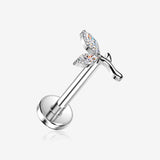 Implant Grade Titanium OneFit Threadless Sprout Sparkle Top Flat Back Stud Labret-Clear Gem