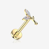 Implant Grade Titanium OneFit Threadless Golden Sprout Sparkle Top Flat Back Stud Labret-Clear Gem