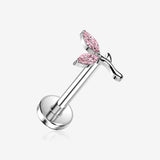 Implant Grade Titanium OneFit Threadless Sprout Sparkle Top Flat Back Stud Labret-Pink