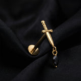 Detail View 1 of Implant Grade Titanium OneFit Threadless Golden Dagger Marquise Sparkle Dangle Top Flat Back Stud Labret-Black