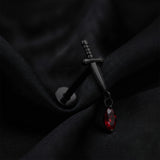 Detail View 1 of Implant Grade Titanium OneFit Threadless Blackline Dagger Marquise Sparkle Dangle Top Flat Back Stud Labret-Red
