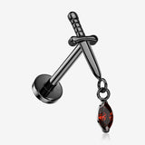 Implant Grade Titanium OneFit Threadless Blackline Dagger Marquise Sparkle Dangle Top Flat Back Stud Labret-Red