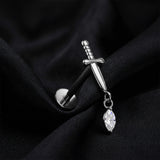 Detail View 1 of Implant Grade Titanium OneFit Threadless Dagger Marquise Sparkle Dangle Top Flat Back Stud Labret-Clear Gem
