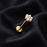 Detail View 1 of Implant Grade Titanium OneFit Threadless Golden Brilliant Pearlescent Flower Sparkle Flat Back Stud Labret-White