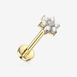 Implant Grade Titanium OneFit Threadless Golden Brilliant Pearlescent Flower Sparkle Flat Back Stud Labret-White