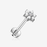 Implant Grade Titanium OneFit Threadless Brilliant Pearlescent Flower Sparkle Flat Back Stud Labret-White
