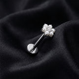 Detail View 1 of Implant Grade Titanium OneFit Threadless Brilliant Pearlescent Flower Sparkle Flat Back Stud Labret-White