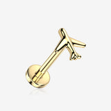 Implant Grade Titanium OneFit Threadless Golden Airplane Top Flat Back Stud Labret