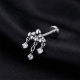 Detail View 1 of Implant Grade Titanium OneFit Threadless Cloud with Raindrop Sparkle Dangle Flat Back Stud Labret-Clear Gem