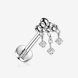 Implant Grade Titanium OneFit Threadless Cloud with Raindrop Sparkle Dangle Flat Back Stud Labret-Clear Gem
