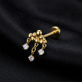 Detail View 1 of Implant Grade Titanium OneFit Threadless Golden Cloud with Raindrop Sparkle Dangle Flat Back Stud Labret-Clear Gem