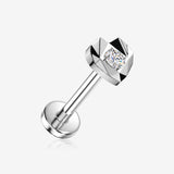 Implant Grade Titanium OneFit Threadless Faceted Heart Sparkle Flat Back Stud Labret-Clear Gem