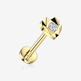 Implant Grade Titanium OneFit Threadless Golden Faceted Heart Sparkle Flat Back Stud Labret-Clear Gem