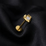 Detail View 1 of Implant Grade Titanium OneFit Threadless Golden Faceted Heart Sparkle Flat Back Stud Labret-Clear Gem
