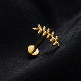 Detail View 1 of Implant Grade Titanium OneFit Threadless Golden Vintage Vine Leaf Flat Back Stud Labret