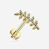 Implant Grade Titanium OneFit Threadless Golden Vintage Vine Leaf Flat Back Stud Labret
