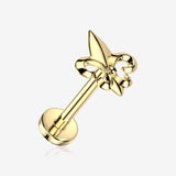 Implant Grade Titanium OneFit Threadless Golden Fleur De Lis Flat Back Stud Labret