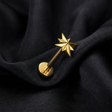 Detail View 1 of Implant Grade Titanium OneFit Threadless Golden Starburst Flat Back Stud Labret