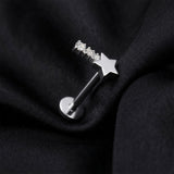 Detail View 1 of Implant Grade Titanium OneFit Threadless Shooting Star Sparkle Flat Back Stud Labret-Clear Gem