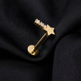 Detail View 1 of Implant Grade Titanium OneFit Threadless Golden Shooting Star Sparkle Flat Back Stud Labret-Clear Gem