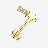 Implant Grade Titanium OneFit Threadless Golden Shooting Star Sparkle Flat Back Stud Labret-Clear Gem
