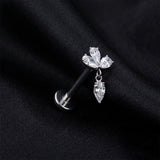 Detail View 1 of Implant Grade Titanium OneFit Threadless Divine Flower Sparkle Dangle Flat Back Stud Labret-Clear Gem