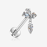 Implant Grade Titanium OneFit Threadless Divine Flower Sparkle Dangle Flat Back Stud Labret-Clear Gem