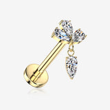 Implant Grade Titanium OneFit Threadless Golden Divine Flower Sparkle Dangle Flat Back Stud Labret-Clear Gem